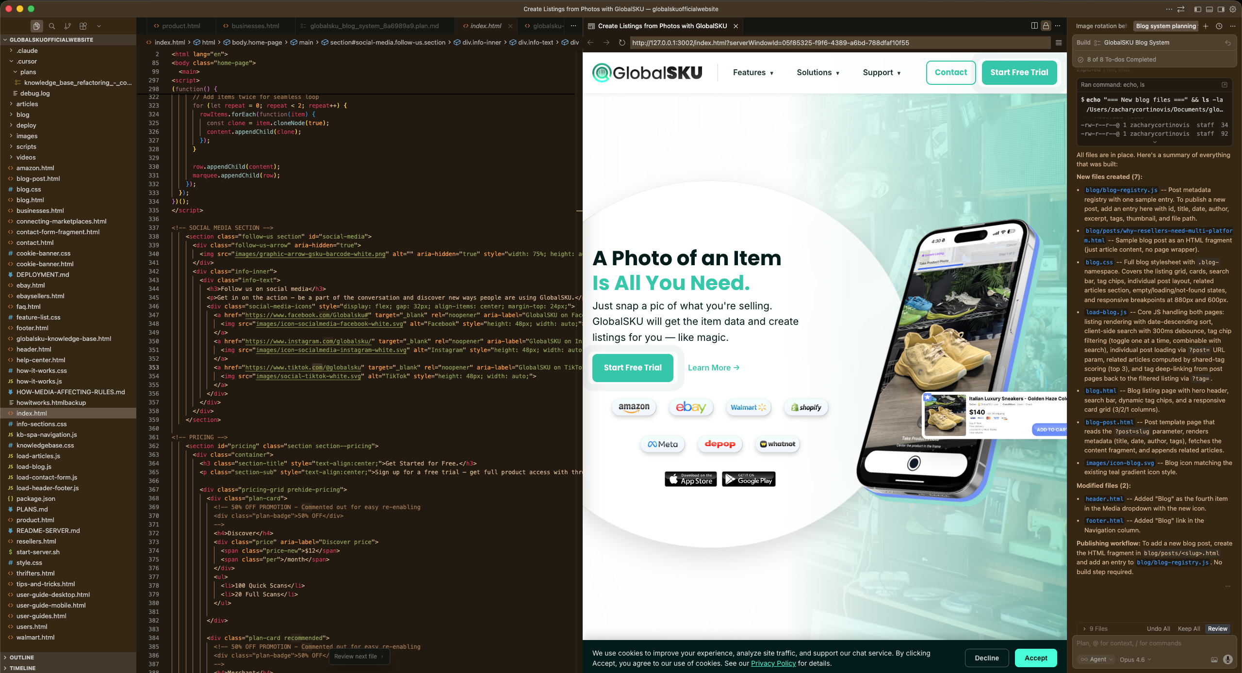 Building GlobalSKU website with Cursor